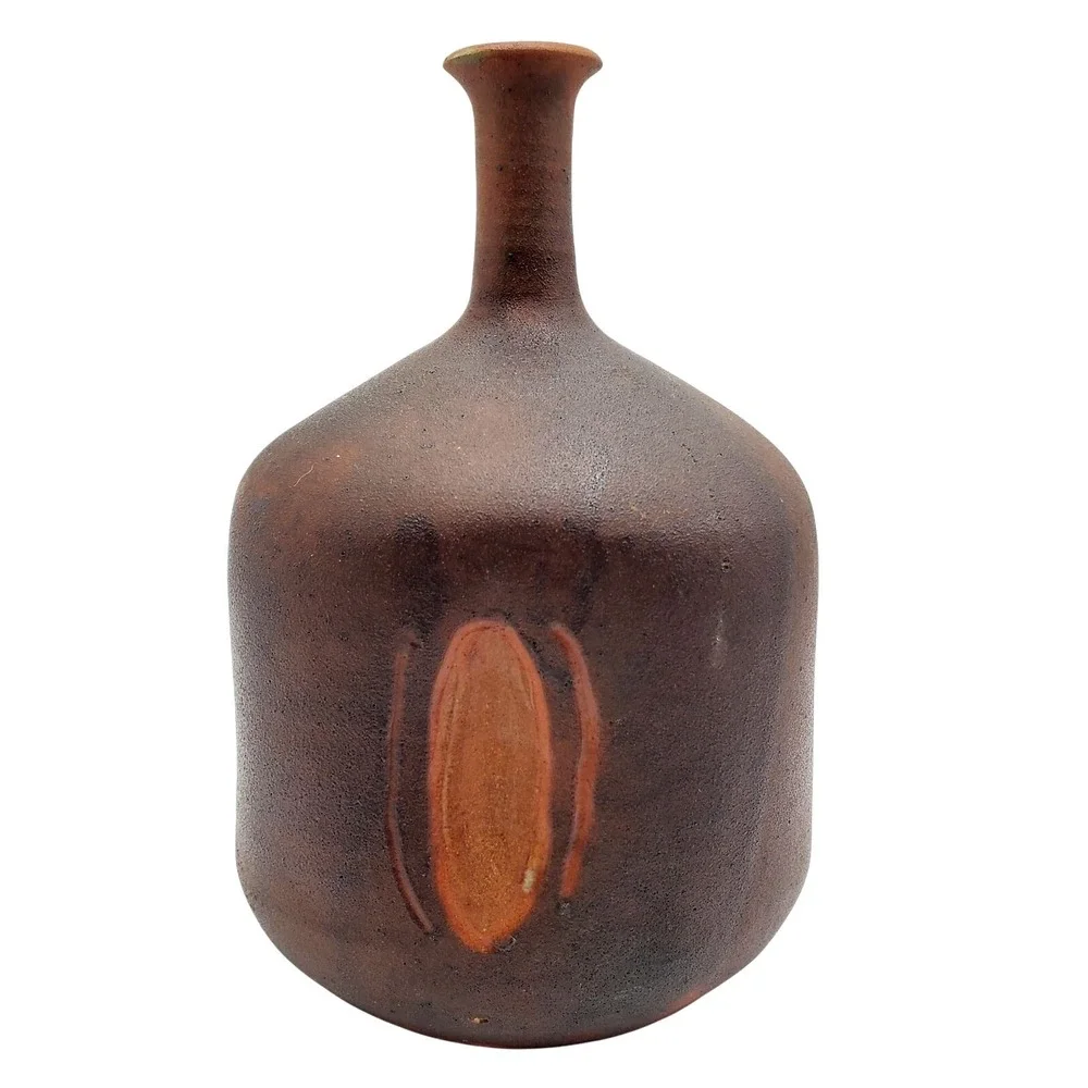 Scandinavian Bottle Neck Art Pottery Vase Modern Ceramic Matte Brown Mid Century